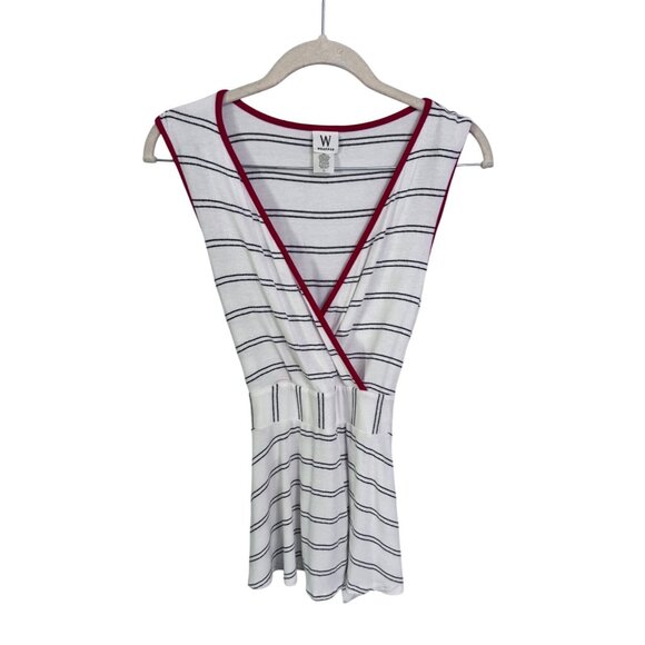 Wrapper v neck tie back striped blouse size L peplum‎ nautical fisherman cruise - Picture 1 of 5